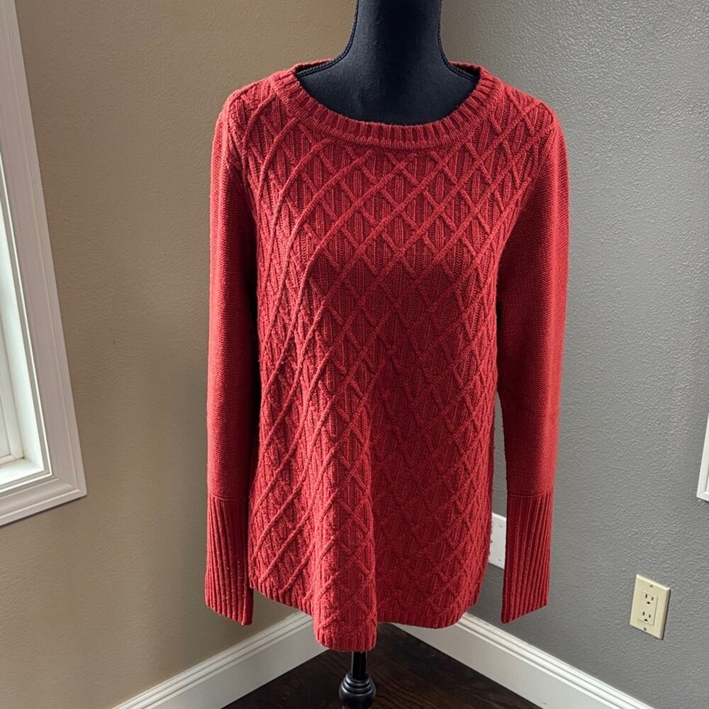 J. Crew Factory Rust Cable-Textured Crewneck Sweater